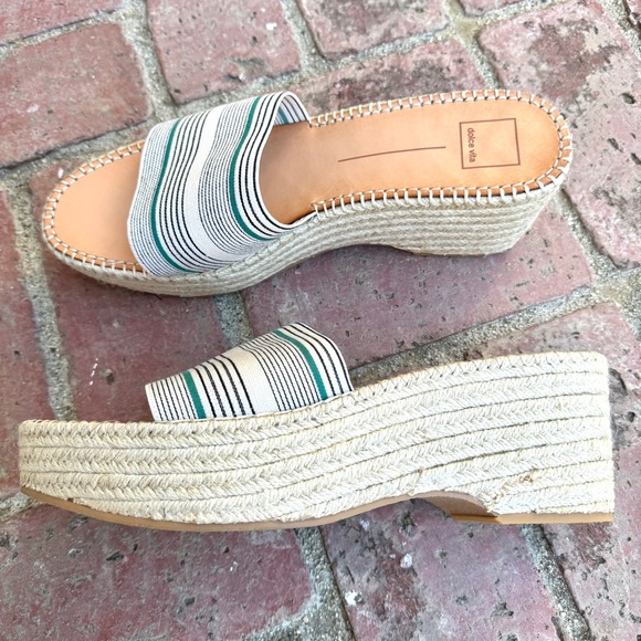 Dolce VITA platform espadrilles wedge heels chunky slides white striped 13 navy - Picture 2 of 11